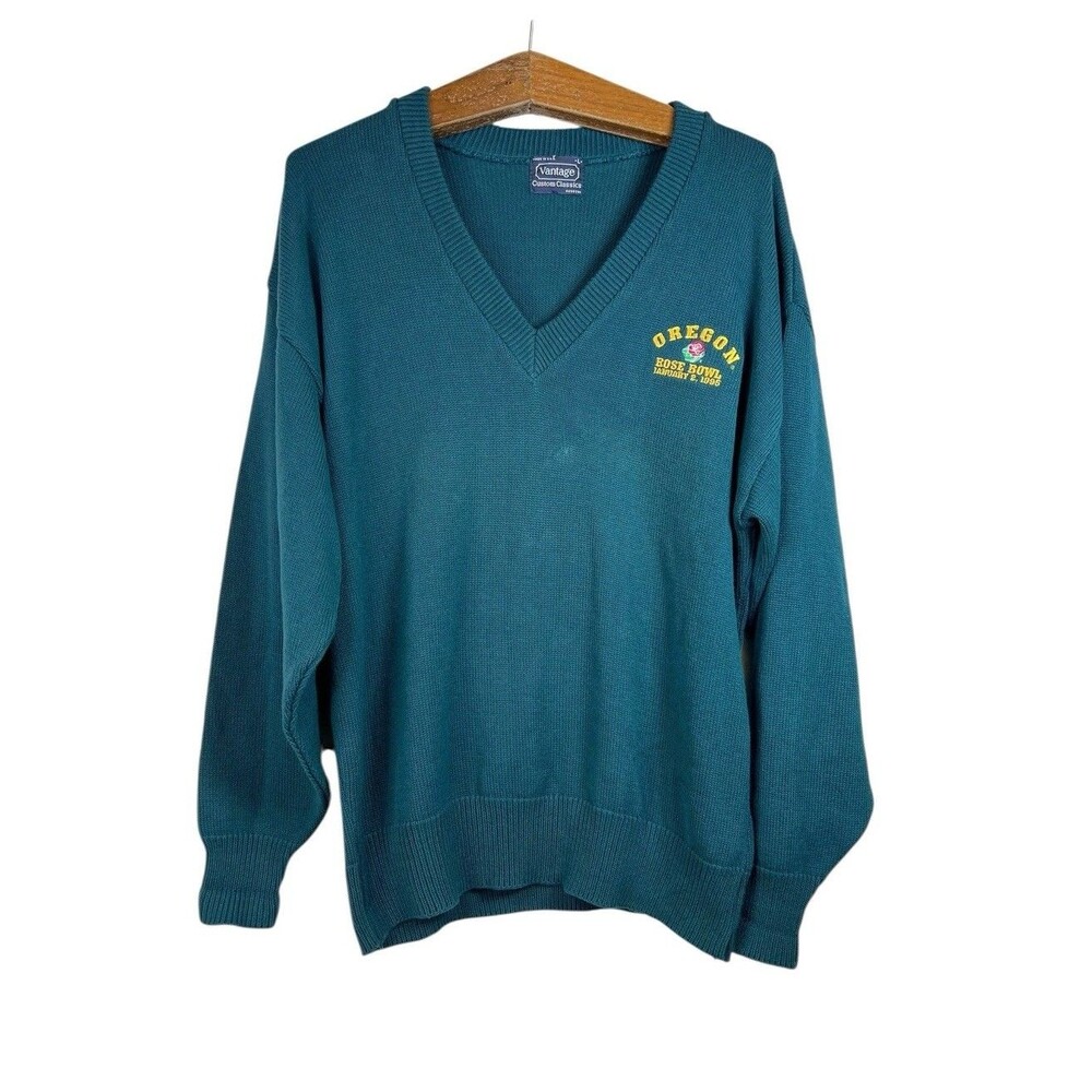 Vintage Custom Classics VANTAGE Mens Green OREGON DUCKS Rose Bowl Sweater Size L